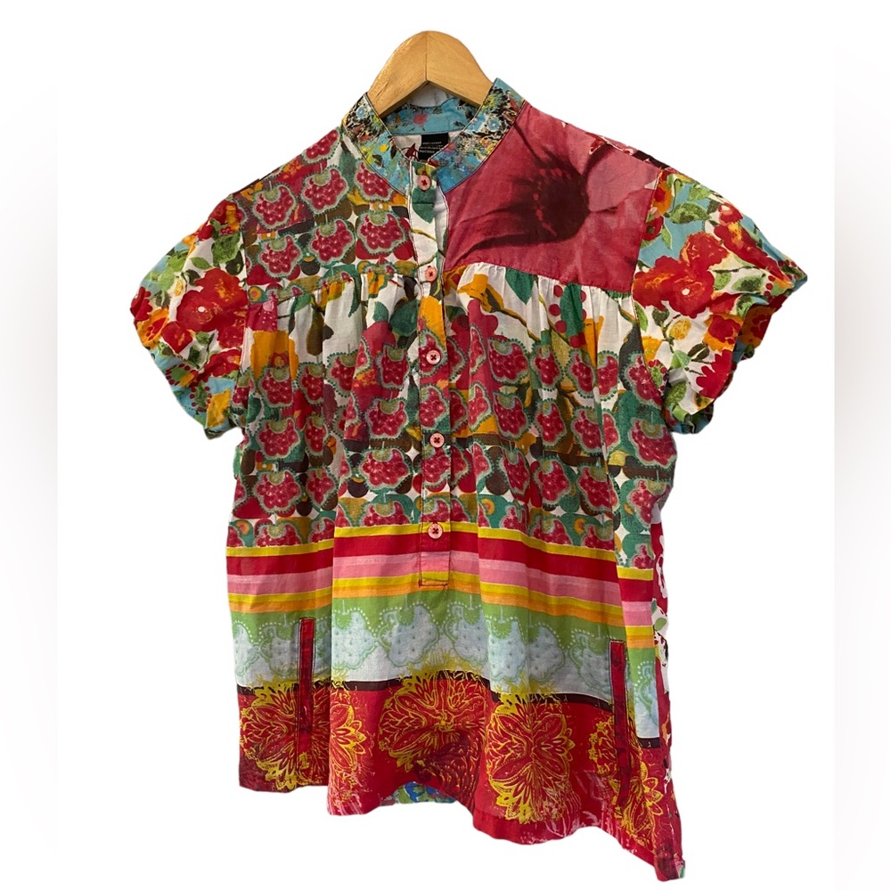Boho Hippie Chic Puff Sleeve Mock Collar Top - Picture 4 of 4